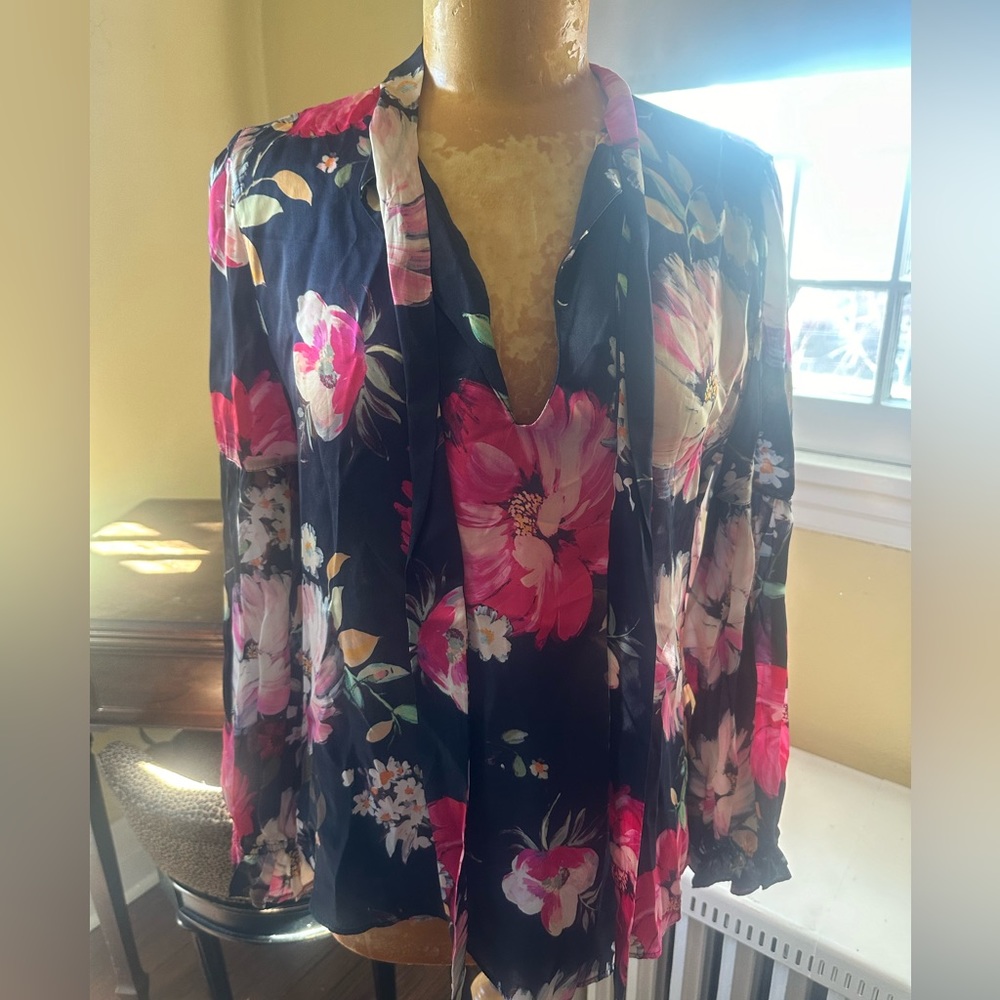 Love Sam Satin Floral Pullover Blouse Top Large